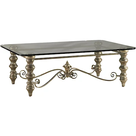Palazzo Silver Aluminum & Wrough Iron Cocktail Table with Rectangular Glass Top